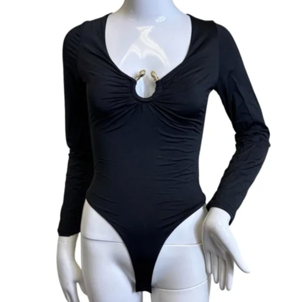 Black Long Sleeves bodysuit |  Lizette Collection Serpent embellishment size L